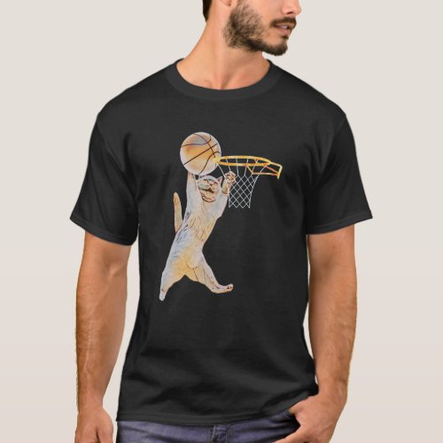 Basketball Cat Jump Shot Funny Cat Sports Fan Pet  T-Shirt