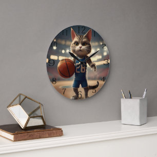 Basketball Cat,  Large Clock