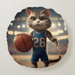 Basketball Cat, Round Pillow