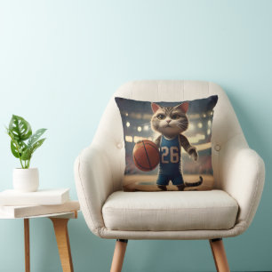 Basketball Cat, Throw Pillow