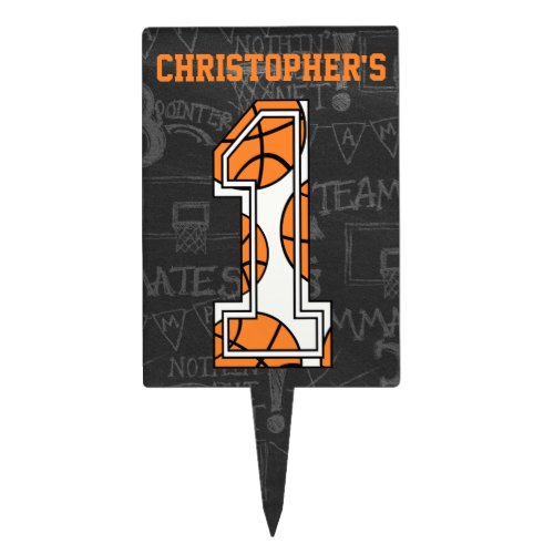 Basketball Chalkboard 1st Birthday Cake Topper