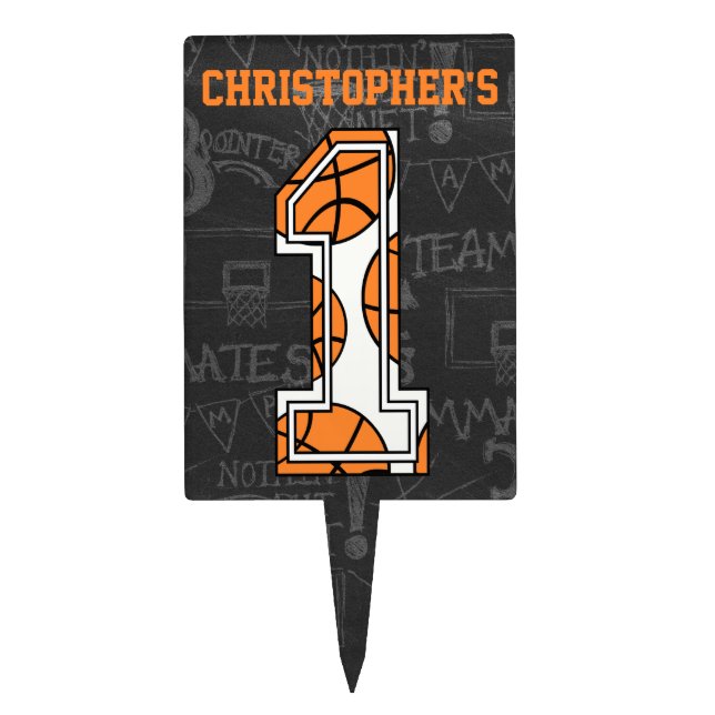 Basketball Chalkboard 1st Birthday Cake Topper (Front)