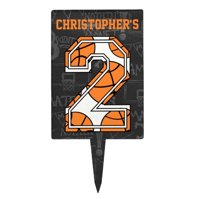Basketball Chalkboard 2nd Birthday Cake Topper (Front)