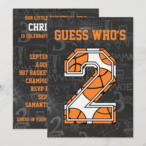 Basketball Chalkboard 2nd Birthday Party Invite