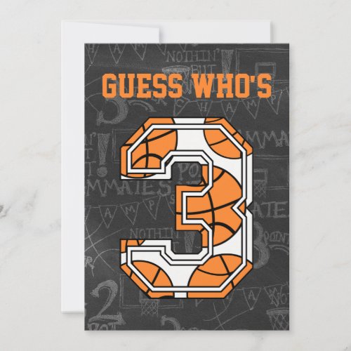 Basketball Chalkboard 3rd Birthday Party Invitations