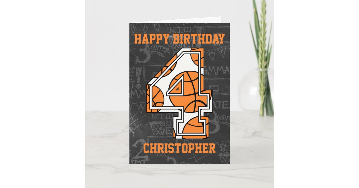 Basketball Chalkboard 4th Birthday Card | Zazzle