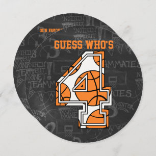 Basketball Chalkboard 4th Birthday Party Invitation