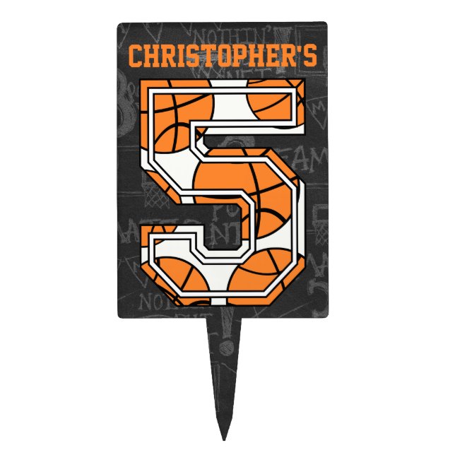 Basketball Chalkboard 5th Birthday Cake Topper (Front)