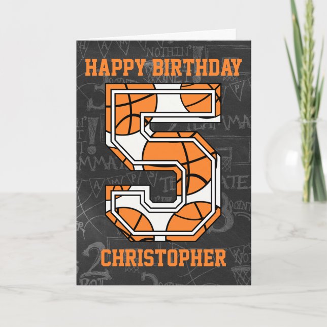 Basketball Chalkboard 5th Birthday Card (Front)