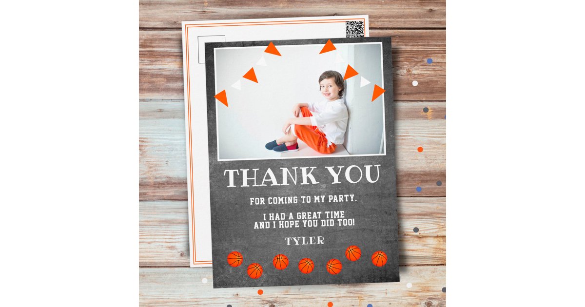 Basketball Chalkboard Birthday Photo Thank you Postcard | Zazzle