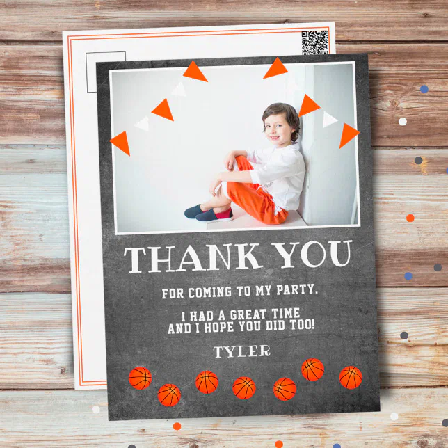 Basketball Chalkboard Birthday Photo Thank you Postcard | Zazzle
