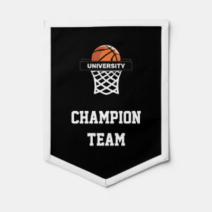 Basketball Champion Team on Black Pennant
