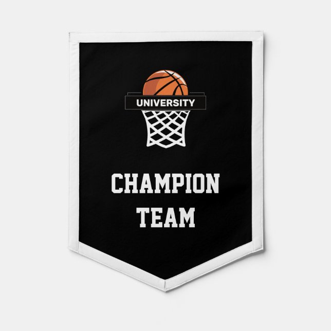 Basketball Champion Team on Black Pennant (Front)