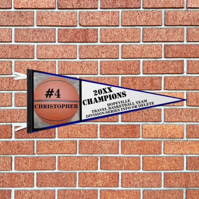 Basketball Champions Blue Player Team PHOTO  Pennant Flag (Front)