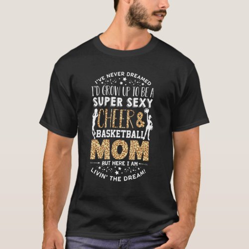 Basketball Cheer Fan Leopard Graphic Moms Cheerlea T_Shirt