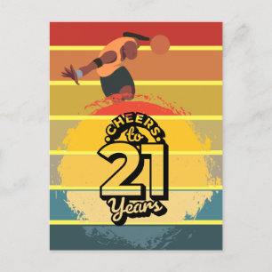 Basketball Cheers to 21st Birthday on Sun Set Car Postcard