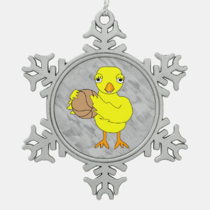 Basketball Chick Snowflake Pewter Christmas Ornament