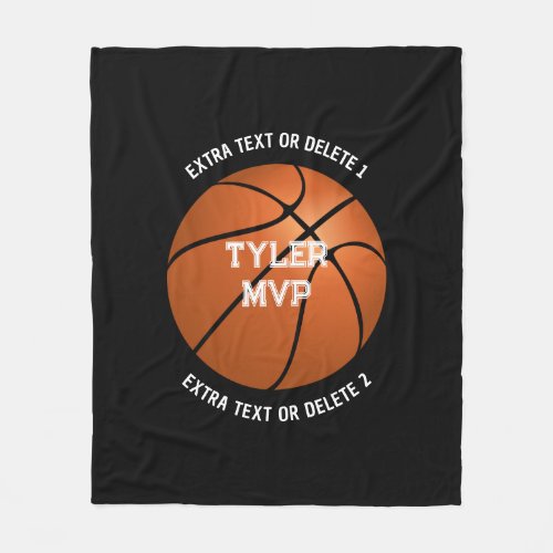 Basketball Childs Name MVPNumber 2 Text Line Blk Fleece Blanket