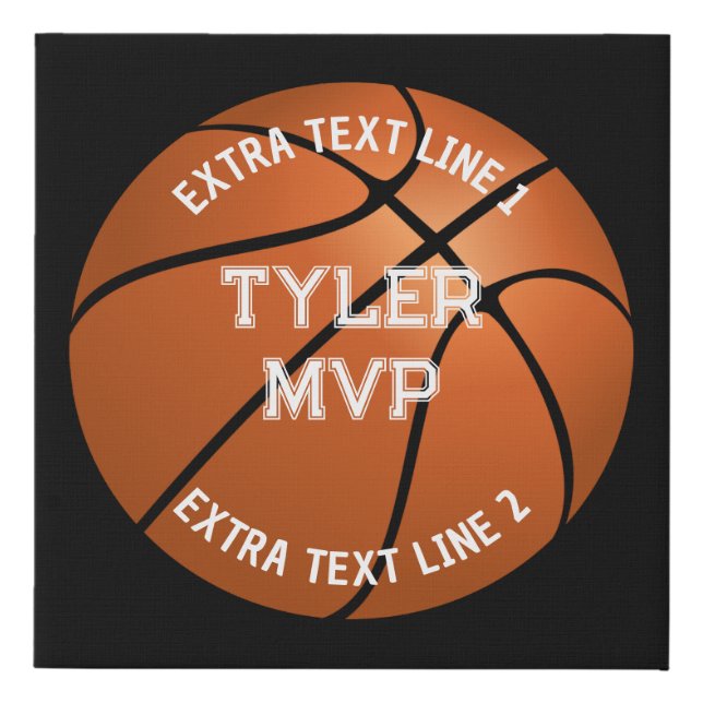 Basketball, Child's Name, MVP/Number, 2 Text Lines Faux Canvas Print (Front)