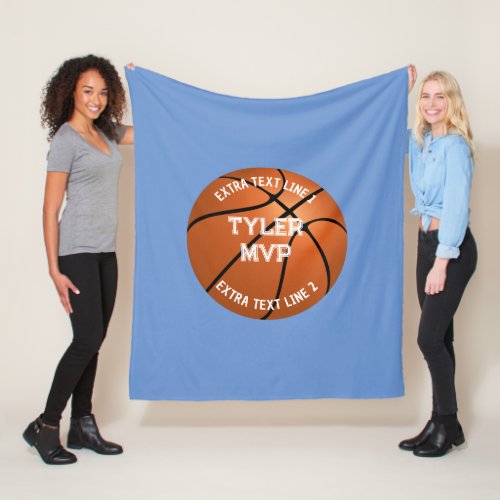 Basketball Childs Name MVPNumber 2 Text Lines Fleece Blanket
