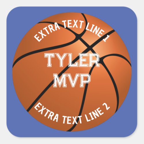 Basketball Childs Name MVPNumber 2 Text Lines Square Sticker