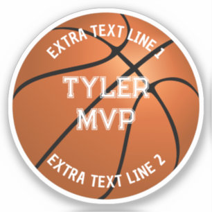 Basketball, Child's Name, MVP/Number, 2 Text Lines Sticker