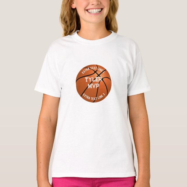 Basketball, Child's Name, MVP/Number, 2 Text Lines T-Shirt (Front)