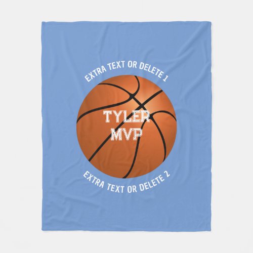 Basketball Childs Name MVPNumber Extra Text Blue Fleece Blanket