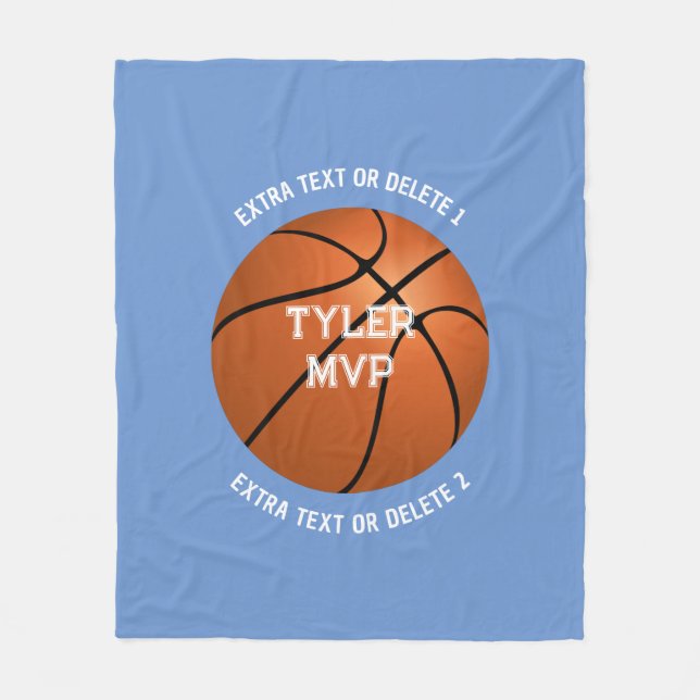Basketball Child's Name MVP/Number Extra Text Blue Fleece Blanket (Front)