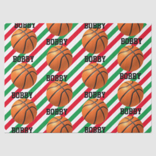 Basketball Christmas Add Name Stripe Red n Green Tissue Paper