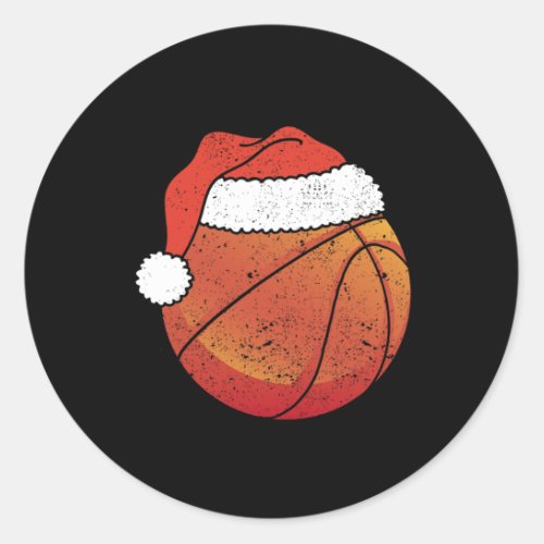 Basketball Christmas Ball Santa Claus Hat Xmas Spo Classic Round Sticker