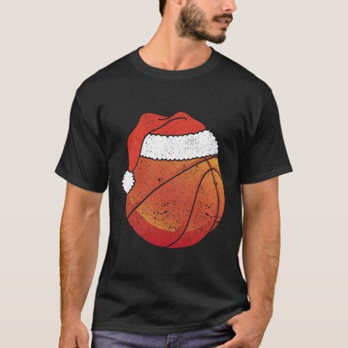 Basketball Christmas Ball Santa Claus Hat Xmas Spo T_Shirt