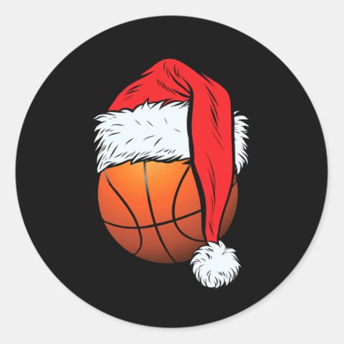basketball christmas ball santa hat xmas boys men  classic round sticker