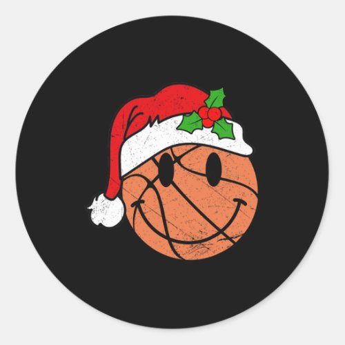 Basketball Christmas Ball Santa Hat Xmas Boys Men  Classic Round Sticker