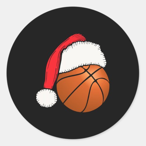 Basketball Christmas Ball Santa Hat Xmas Boys Men  Classic Round Sticker