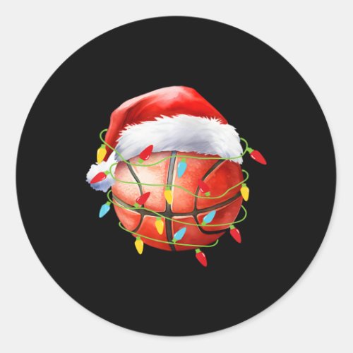 Basketball Christmas Ball Santa Hat Xmas Boys Men  Classic Round Sticker