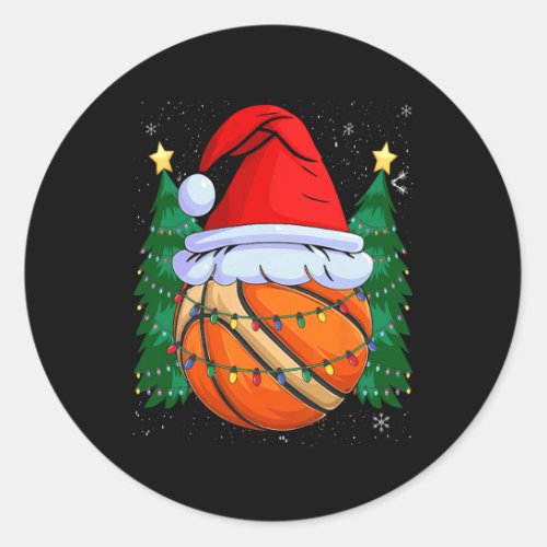 Basketball Christmas Ball Santa Hat Xmas Boys Men  Classic Round Sticker