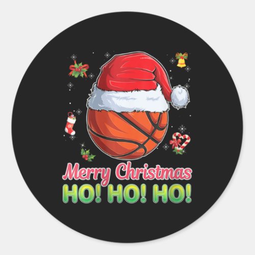 Basketball Christmas Ball Santa Hat Xmas Boys Men  Classic Round Sticker