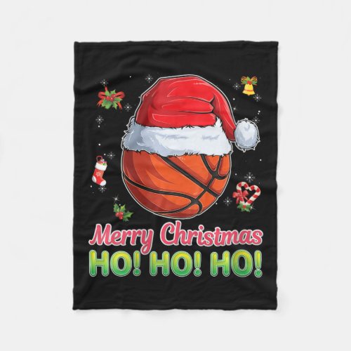 Basketball Christmas Ball Santa Hat Xmas Boys Men  Fleece Blanket