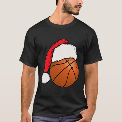 Basketball Christmas Ball Santa Hat Xmas Boys Men  T_Shirt