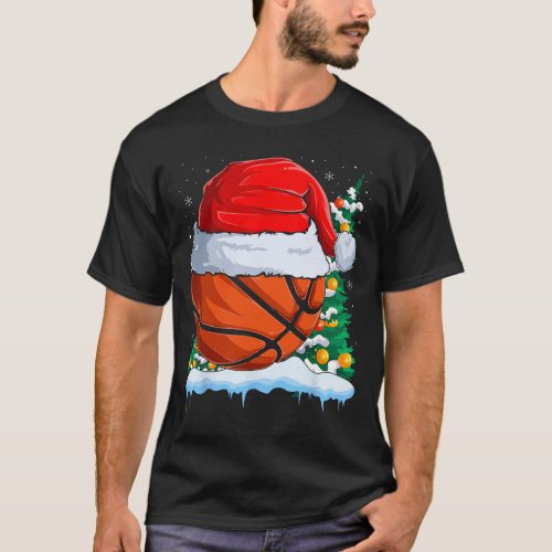 Basketball Christmas Ball Santa Hat Xmas Boys Men  T_Shirt