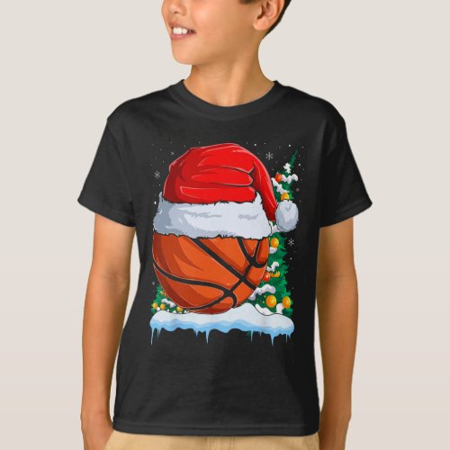 Basketball Christmas Ball Santa Hat Xmas Boys Men  T_Shirt