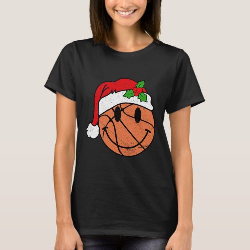 Basketball Christmas Ball Santa Hat Xmas Boys Men  T_Shirt