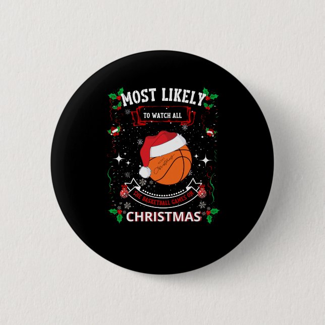 Basketball Christmas  Button (Front)