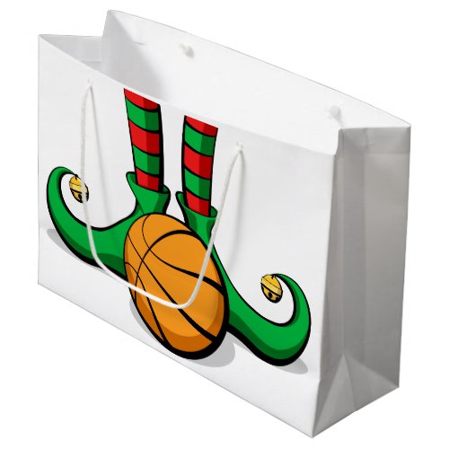 Basketball Christmas Elf Feet Large Gift Bag