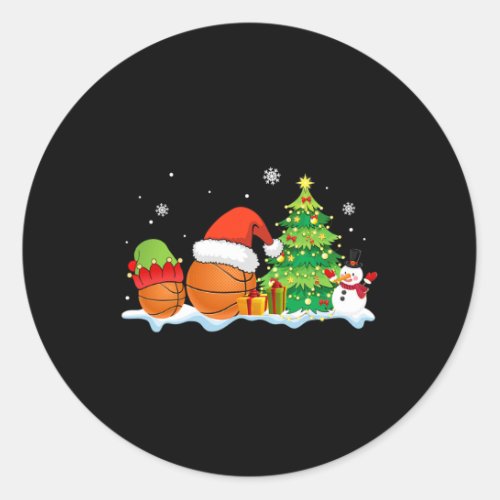 Basketball Christmas Elf Santa Hat  Classic Round Sticker