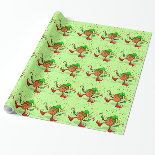 Basketball Christmas Elf with Confetti Wrapping Paper
