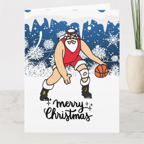 Basketball Christmas Holiday card with Santa Claus