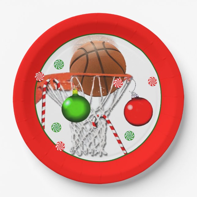 Basketball Christmas Holiday Party Paper Plates (Front)