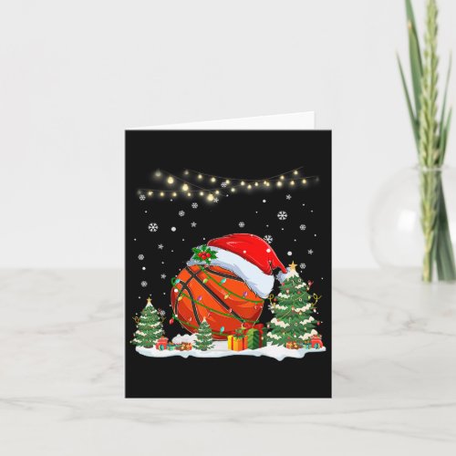 Basketball Christmas Light Tree Xmas Snow Santa Ha Card